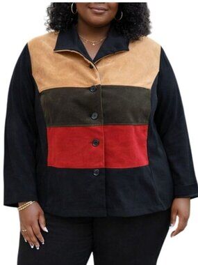 Amanda Smith Plus Size 18W Colorblock Button-Down Jacket Long Sleeve Blazer